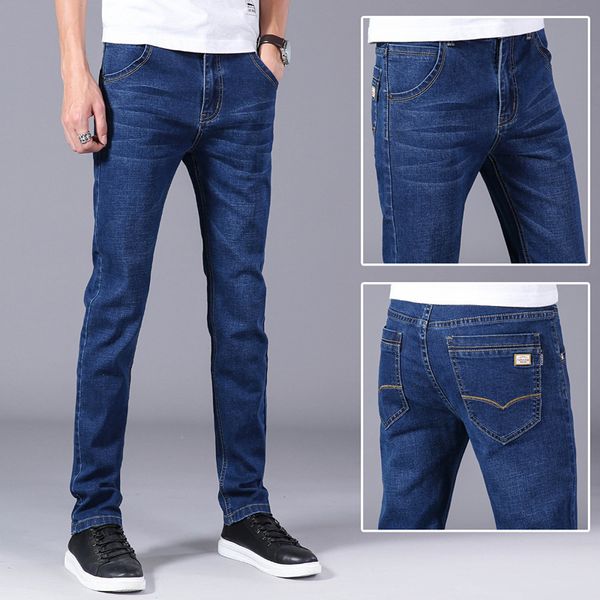 

new summer thin slim stretch jeans casual pants men's little feet, Blue