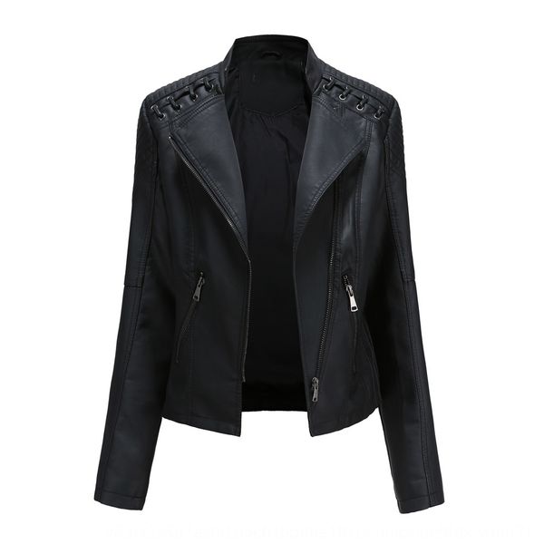 

lwhxg 2020 european new spring and autumn motorcycle leather women's short jacket slim thin leather jacket women's motorcycle suit, Black