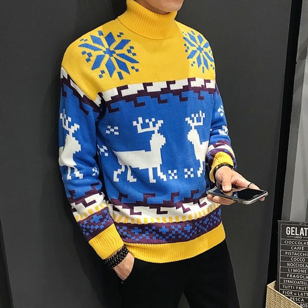

autumn fashion sweater men sika deer pattern retro sweater men female casual knitted pullovers christmas gift male pull sweter 201118, White;black
