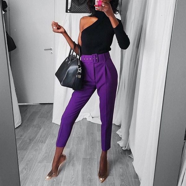 

2021 fine spring fashion color hare new ladies loose with bandages splice women's pants r6v2, Black;white