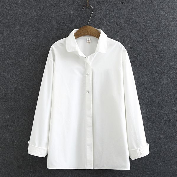 

female plus size embroidery solid white blouse long sleeve spring summer qqv6