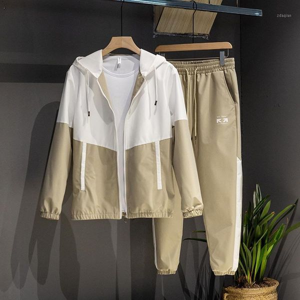 

men's tracksuits casual sport suit men set 2021 autumn colorblock jacket + pants two-piece youth handsome tracksuit mens sports suits1, Gray
