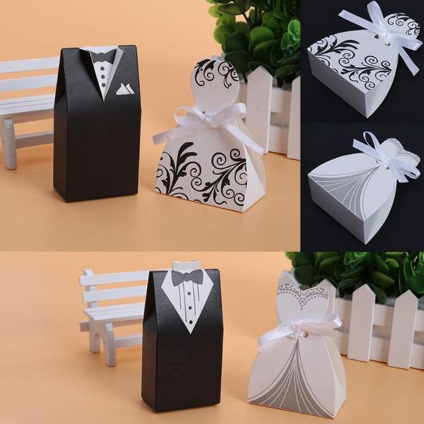 

100pcs hi candy box black and white groom bride dress wedding gift box
