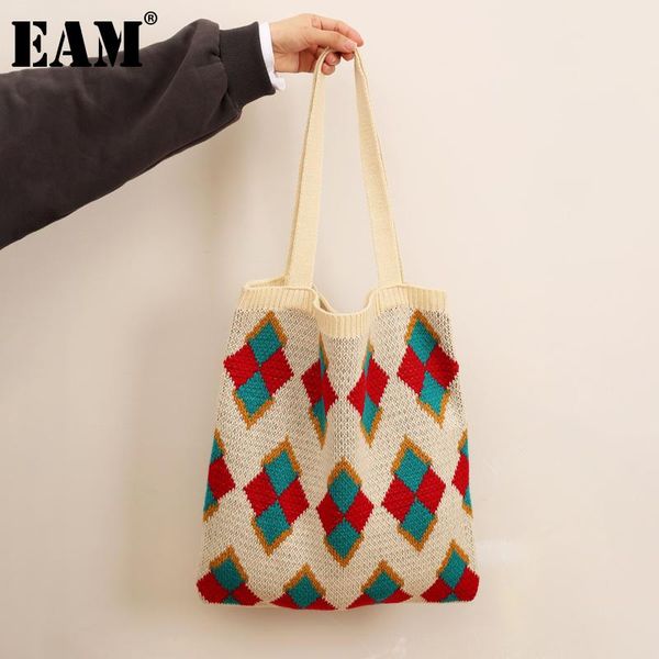

cross body [eam] women retro contrast color knitting simple personality all-match crossbody shoulder bag fashion tide 2021 18a1472