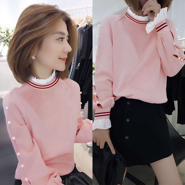 

winter 2020 new women's clothing european korean loose sweet temperament foreign style splicing sweater, Black