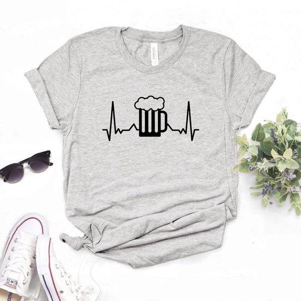 

beer mug heartbeat print women tshirt cotton casual funny t shirt gift lady yong girl tee 6 color a-1081, White