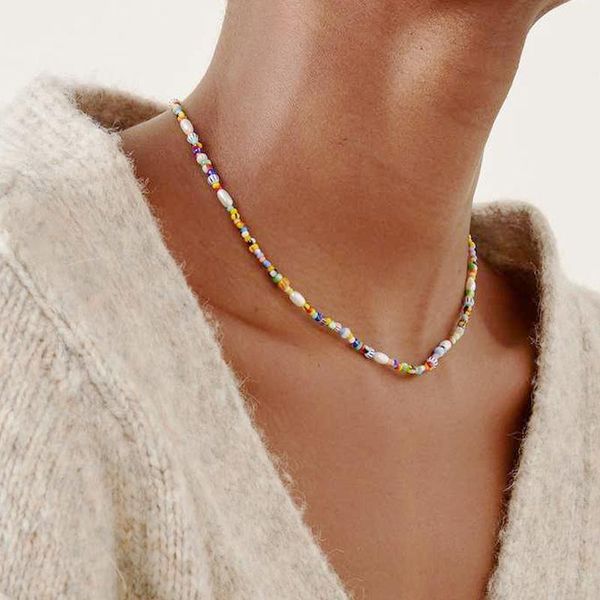 

chokers 2021 handmade colorful beads necklace freshwater pearls embellishment for women rainbow choker trendy accessories wholesale, Golden;silver