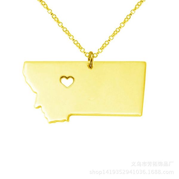 

popular in europe and the united states, montana pendant jewelry usa state stainless steel map necklace, Silver