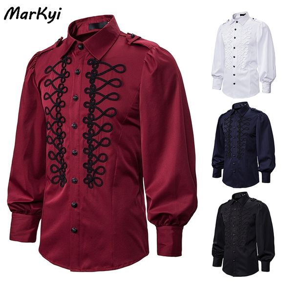 

markyi 2020 new punk long sleeve dress shirts for men good quality court-style mens cotton tuxedo ruffle shirts c1211, White;black