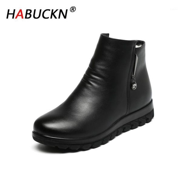 

habuckn women ankle boots 2020 new women flat winter ladies boots big size 41 42 43 thick warm woman wool black mother1