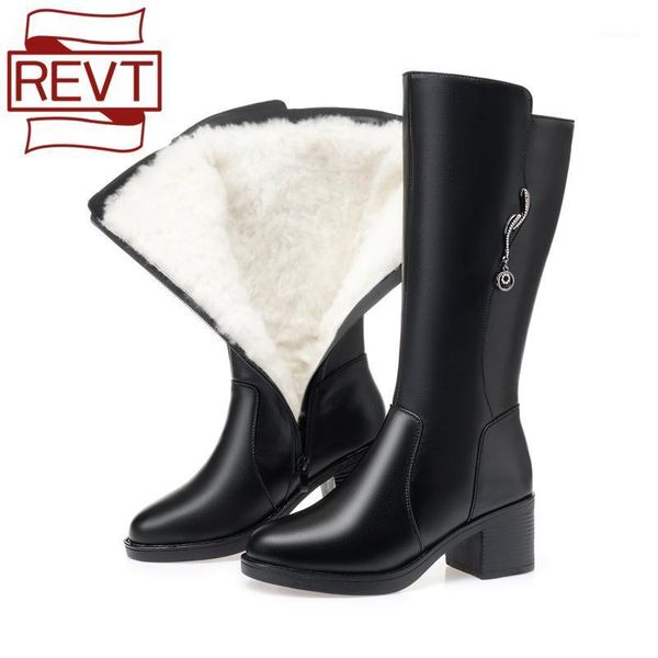 

boots revt winter ladies snow genuine leather women high-heel 35-41 fashion non-slip thick wool warm high 96851, Black