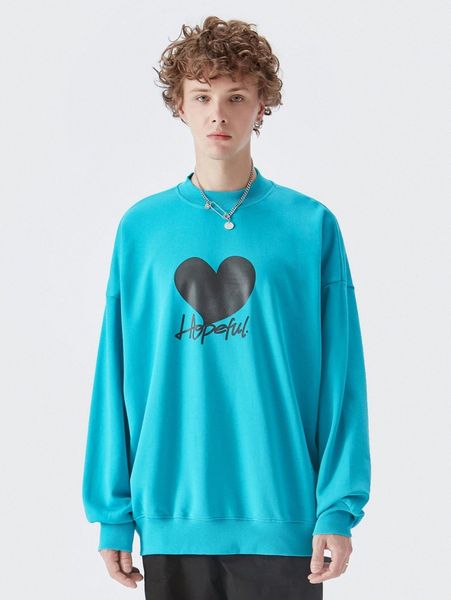 

men letter & heart graphic drop shoulder pullover n2dn#, Black