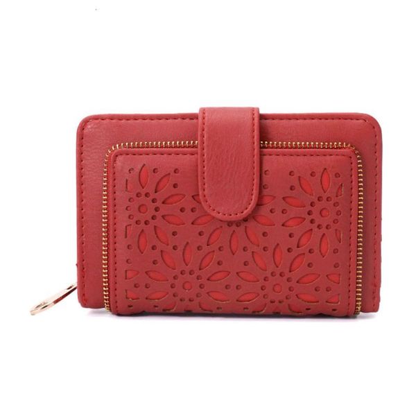 

women vintage hollow coin card key short wallet pouch mini purse change bag premium quality, Red;black