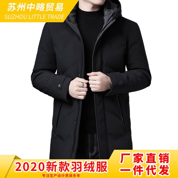 

down jacket male 2020 winter long men hooded warm down coat in the new of men's down jacket q1209, Black