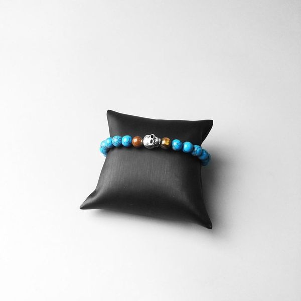 

браслеты strand с черепом и голубыми бусинами 2018 новая почерреванная серебряная мода ювелирных изделий панк подарок для мужчин мальчик жен, Bronze;silver