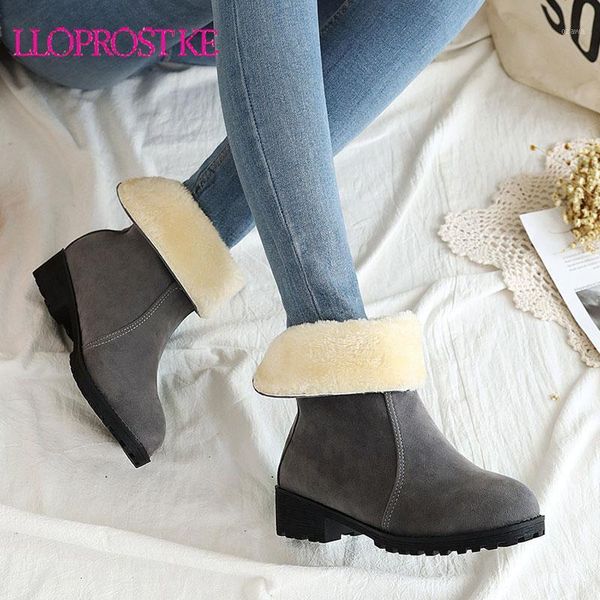 

boots lloprost ke fashion chunky heels winter snow women suede flock black army green booties warm plush ankle female1