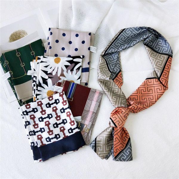 

2021long neckerchief small scarf women's spring autumn and winter korean all-match narrow summer fashion decorative long scarf, Blue;gray
