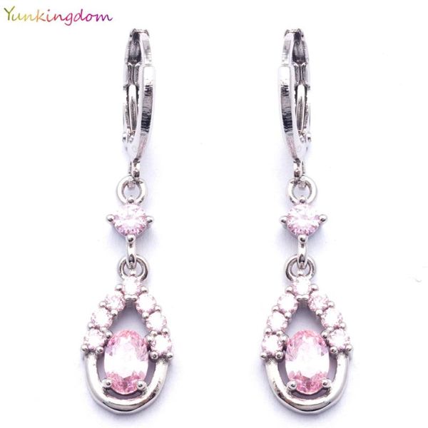 

dangle & chandelier yunkingdom beautiful pink crystal women's long earrings white gold color earings women jewelry for female gifts k15, Silver