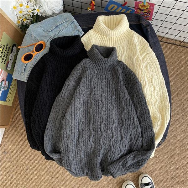 

winter turtleneck sweater men's warm fashion casual retro knitted pullover men loose korean knitting sweaters mens clothes -2xl, White;black