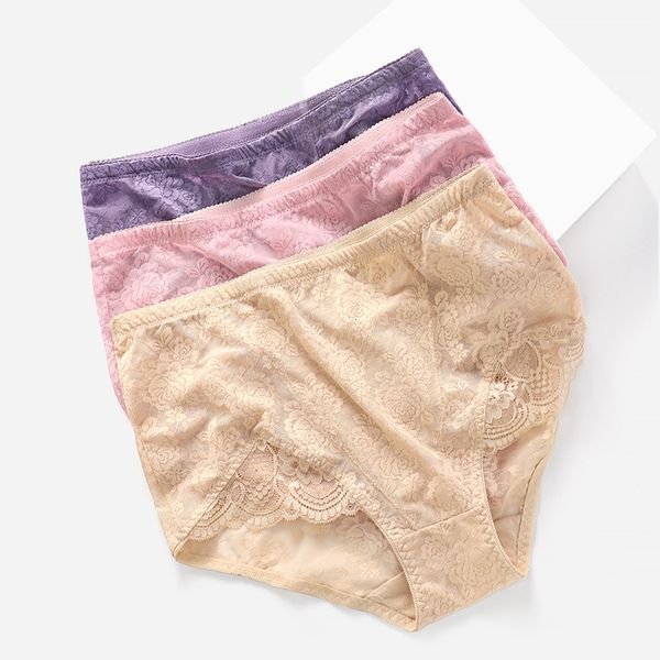

and breathable lace large size high waist crotch cotton women's underwear, Black;pink