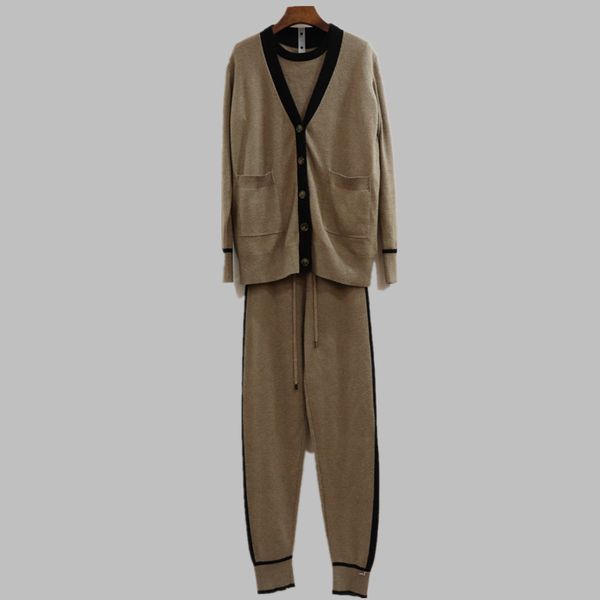 

luxo 3 pieces 45% 30% woman's tender collar vison cashmere mesh + x-plus pant wool sets f689, Gray