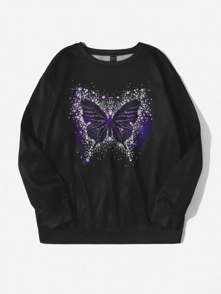 

emery rose butterfly print round neck sweatshirt k2ip#, White;black