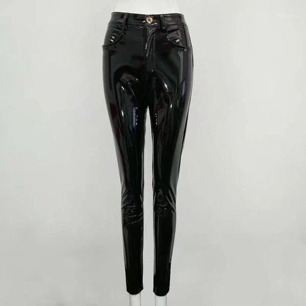 

new arrival women bodycon pu leather solid celebrity party casual pants1, Black;white