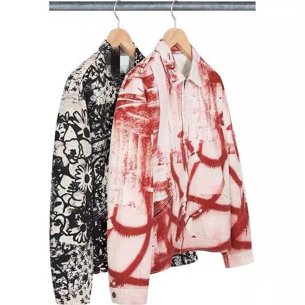 

men's jackets 21fw chriser wool work denim graffiti jacket, Black;brown