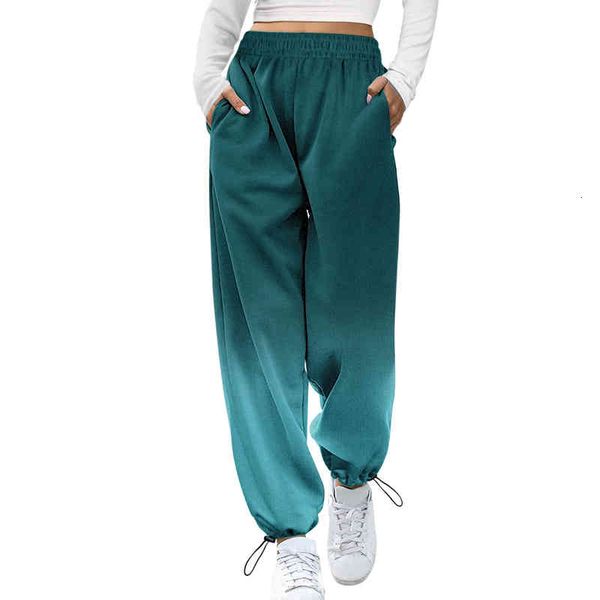 

womens sweatpants autumn winter sport jogger pants female gradient high waist drawstring trousers casual loose hip hop pant, Black;white