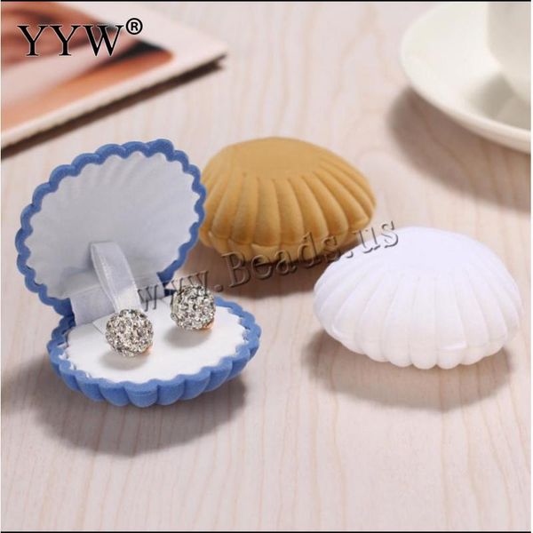 

1 piece shell shape jewelry box lovely velvet wedding engagement box for earrings necklace bracelet jewelry gift, Pink;blue