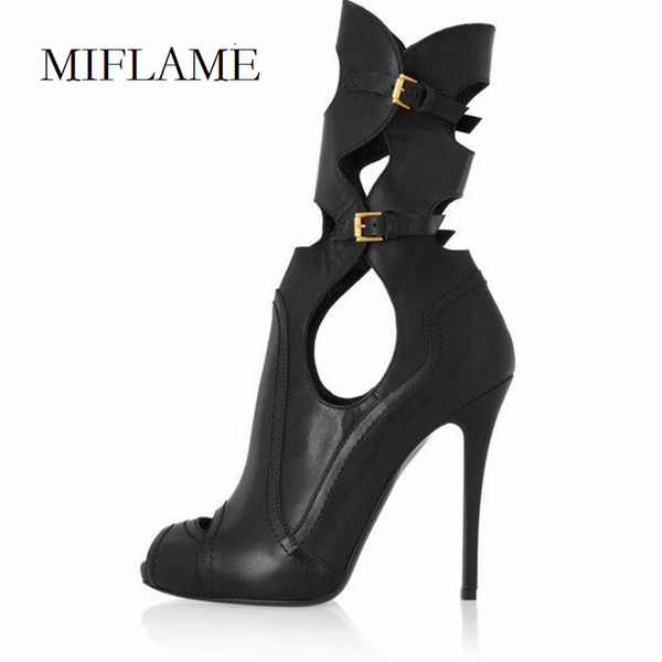 

2021 womens thin heeled sandals summer fashion irregular ankle boots miss hollow out buckle strap peep toe stiletto sandals, Black