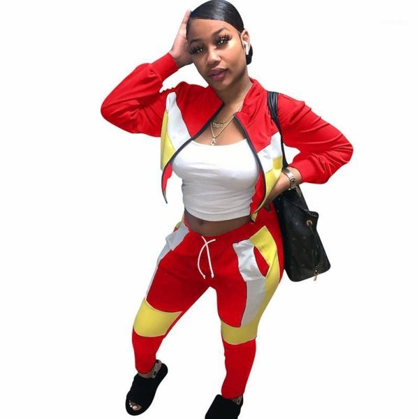 

fashion geometric print sweat suit 2 two piece set women stand collar and pants outfits autumn new streetwear tracksuit set1, Gray