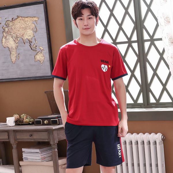 

new o-neck full cotton mens summer short sleeve shorts pajamas set big size l-4xl sleepwear leisure suits nightwear men pijamas q1216, Black;white