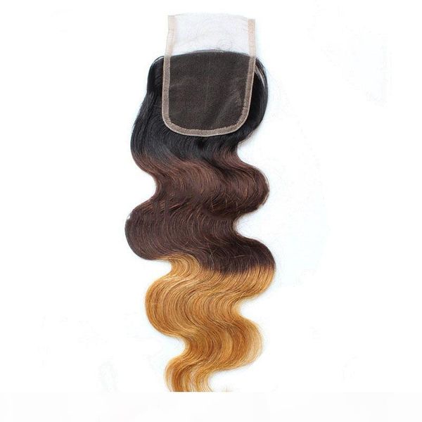 

brazilian body wave ombre t1b 4 27 lace closure baby hair middle part part 3 part lace closure, Black;brown
