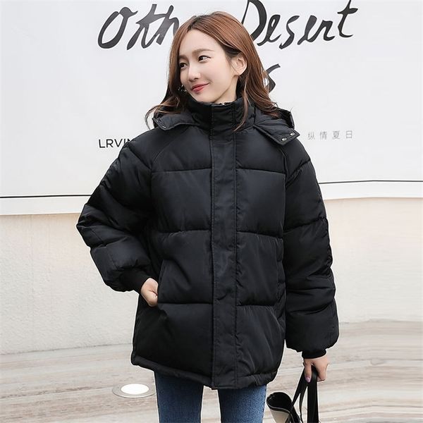 

fashion short winter jacket women casual warm solid hooded parka coat office lady new 201214, Black