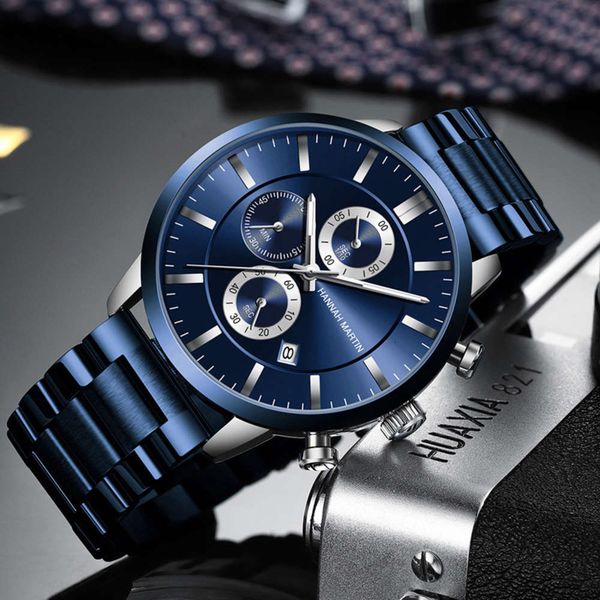 

business year mechanical waterproof calendar 20 new non leisure blue precision steel band watch men's 2021, Slivery;brown