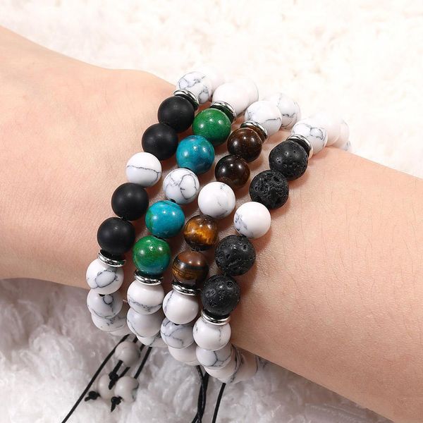 

natural beads 8mm lava rock women chakra men bracelets healing energy stone white agate bracelet fashion essential oil d, Black