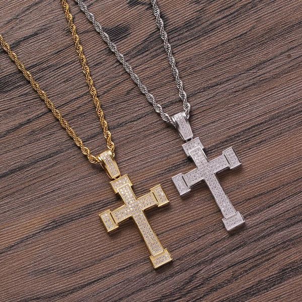 

bling bling hip hop cross pendant brass micro pave with cz stones necklace jewelry for men and women cn294, Silver