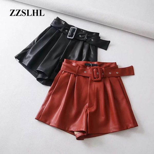

women's shorts winter leather with belt faux pu high waisted wide leg black ladies 2021 spring fashion clothes, White;black