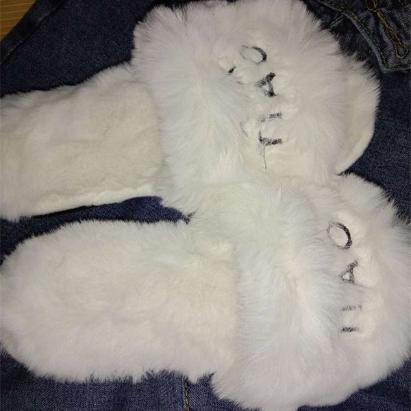 

faux rabbit fur sandals slippers x1020, Black