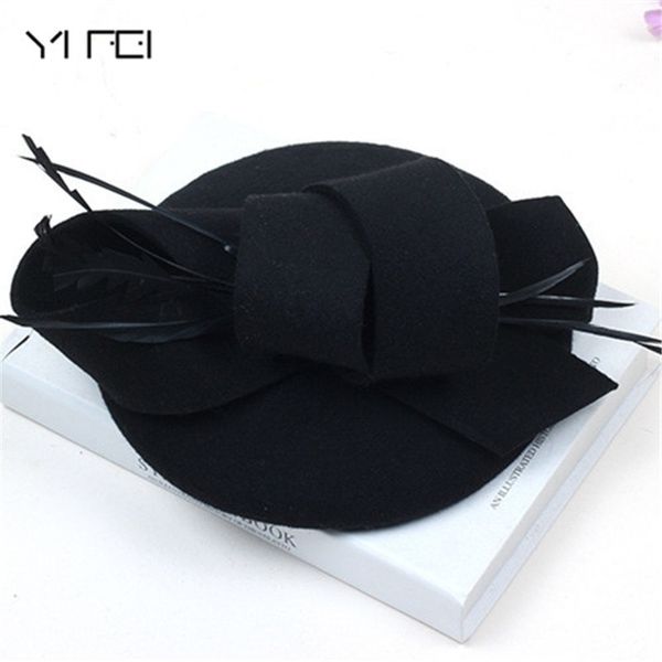 Mulheres casamento chapéus acessórios de cabelo fascinator chapéu outono inverno oco véu lã feltro fedoras cocktail vestido formal chapéus Y200102