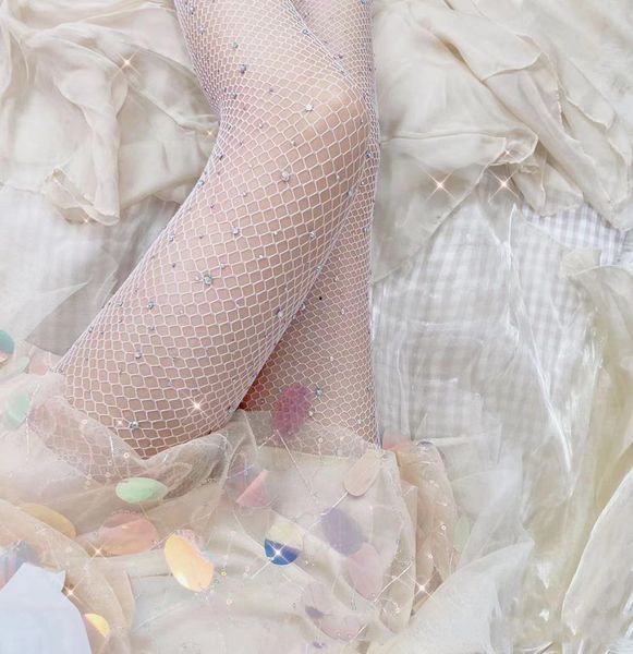 

2021female designer panties female stockings fishing net stockings fashion bright diamond ultra thin black silk hollow stockings001, Black;white