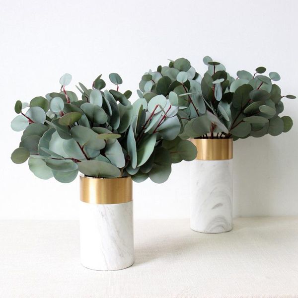 

decorative flowers & wreaths green artificial leaves large eucalyptus leaf plants wall material fake for home shop garden party decor 42cm