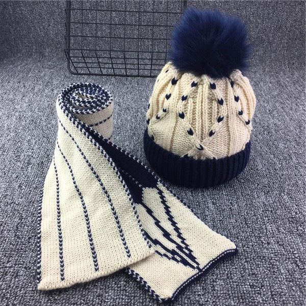 

детские вязаные шарф и шляпа набор роскошных зимних теплых крючком шляпы и шарфы с реальным мехом pom beanie hat для мальчиков и wmttfx отсю, Black;white