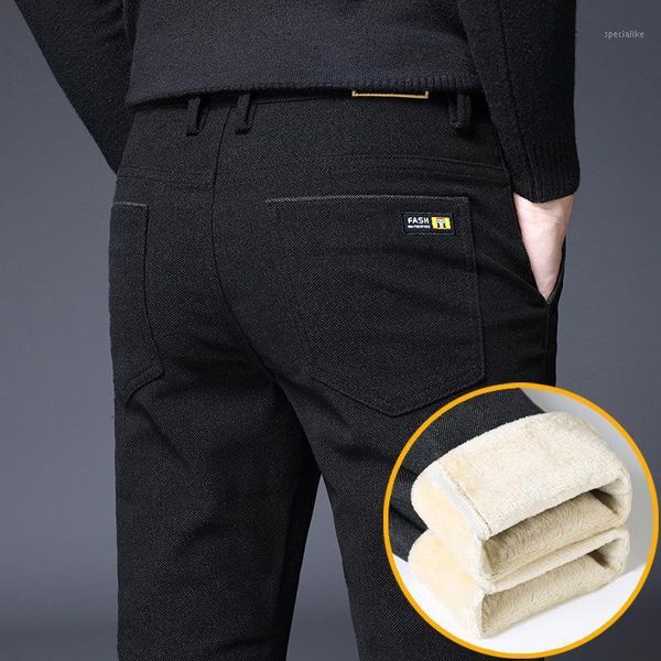 

winter men's fleece warm casual pants business straight cotton thick men's brand trousers black pants men1