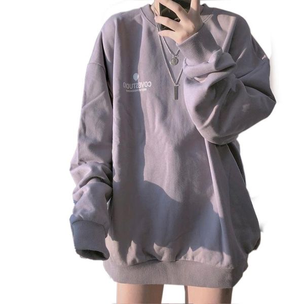 

women's wear - long sleeve sport shirt - purple harajuku loose top, Black