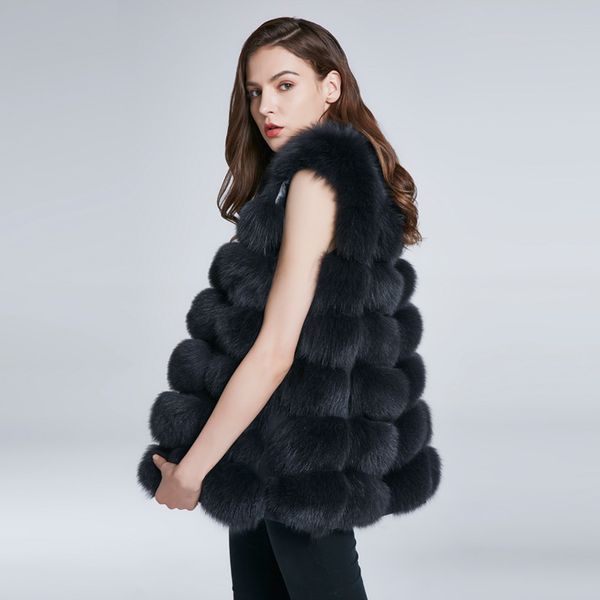 

natural real fox fur vest natural fur coat for jacket female coats vest waistcoat long fur coat fox vest jacket, Black