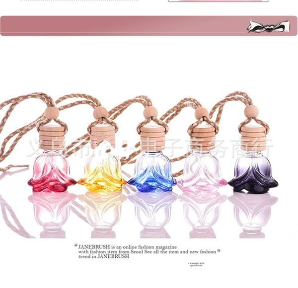 

glass car perfume bottle decorate hanging rose flower shaped exquisite fashion air freshener essential oil diffuser bottles new 1 4js k2