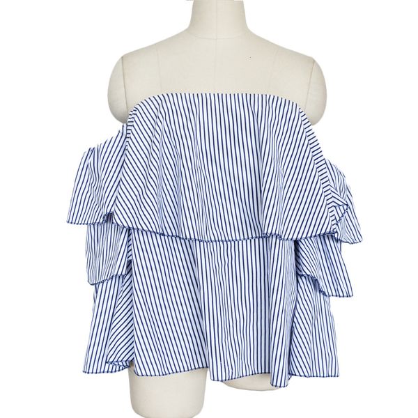 

2021 new summer blouse stripes off the shoulder plied strapless shirts female t office size lady ng1s, White