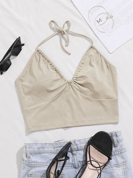 

rib-knit crop halter r0mj#, White